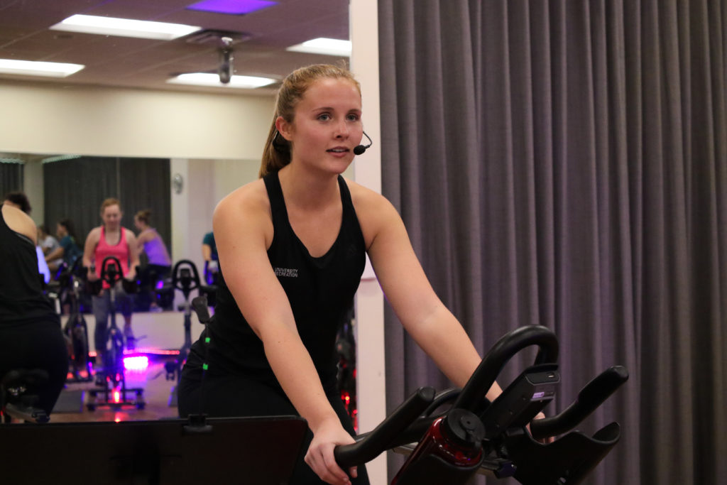 Katherine Mansfield teaching group fitness cycling