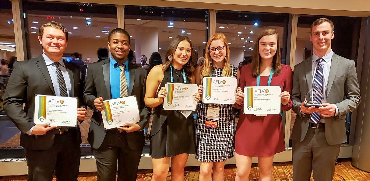 Council Leaders (L to R) Zach Hale, Eric McAllister, Hali Reese, Lexi DeFalco, Ava Ritter, and Tyler Smith with their council honors at the AFLV Central Conference.