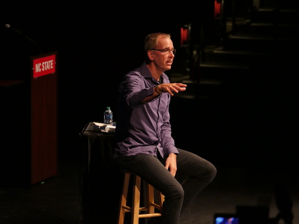Frank Warren, PostSecret founder, speaks at Stewart Theatre in September 2018