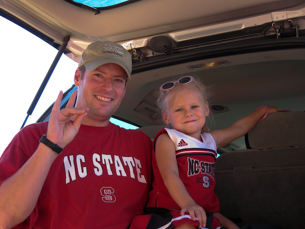LJ Wobker with daughter in NC State attire