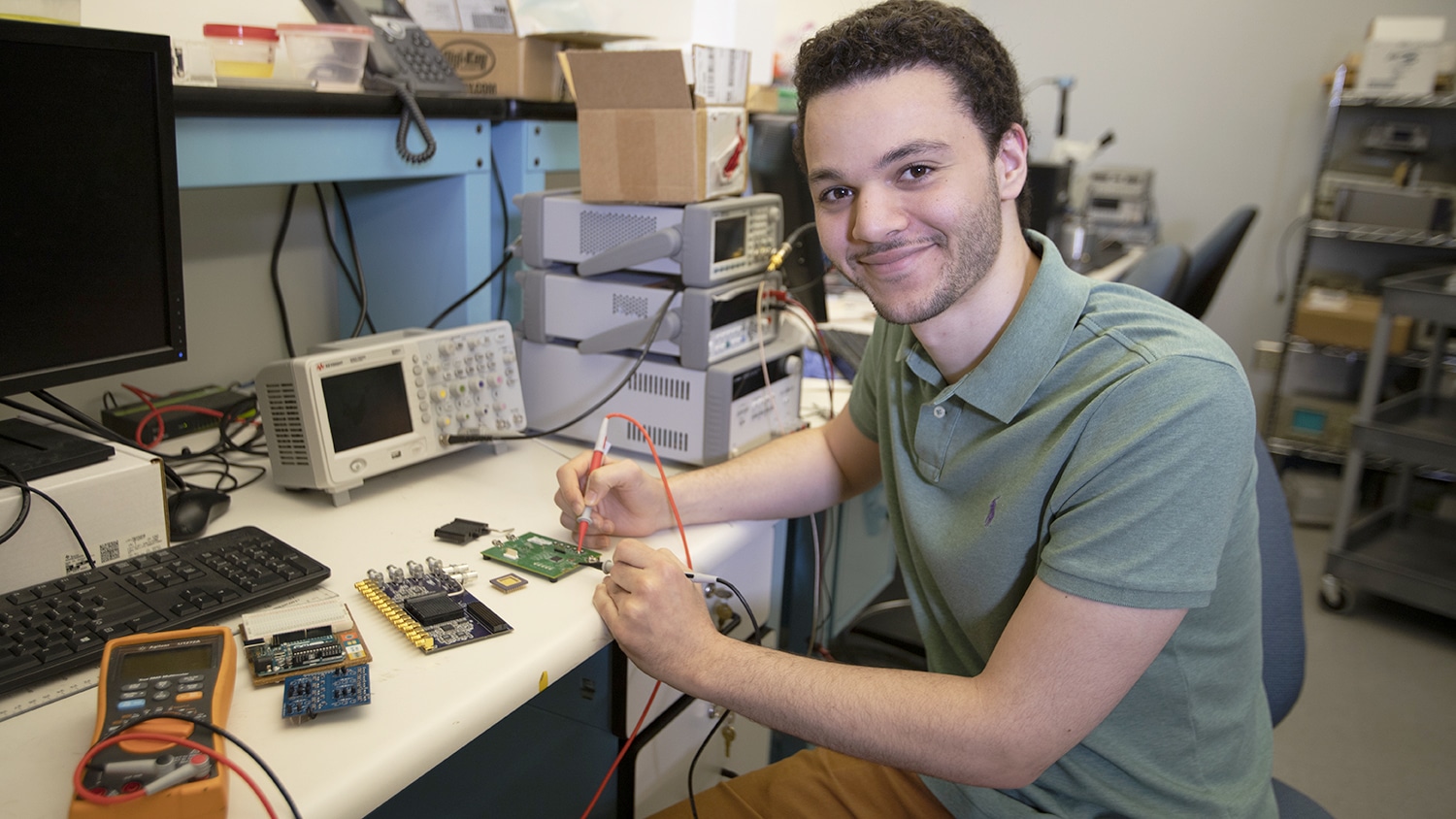 Ziad Ali working on some circuits in lab