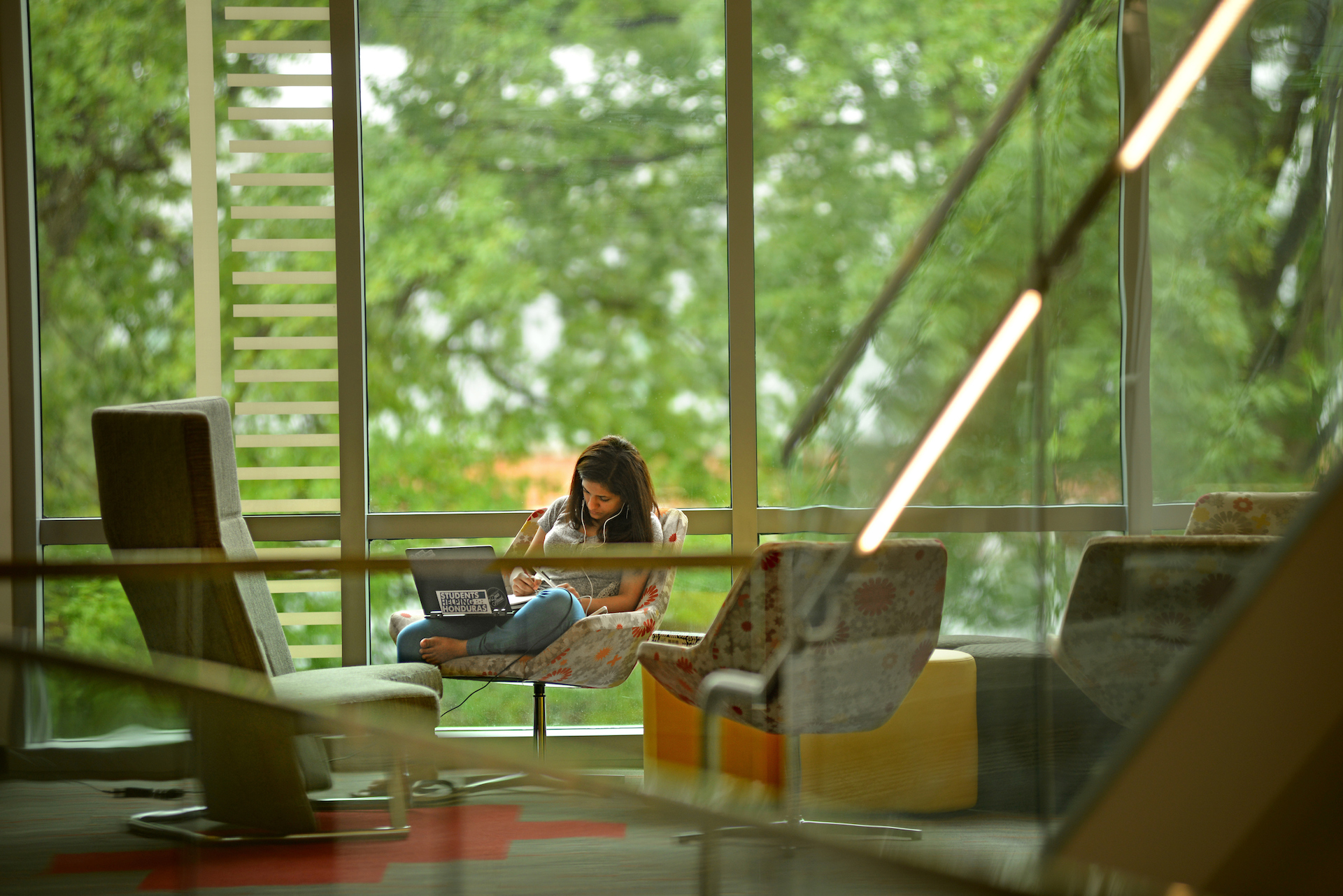 Student relaxes in Talley Student Union.