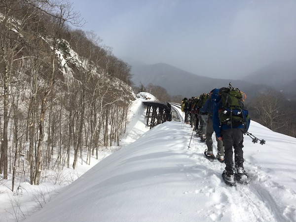 Scott Schneider leads a team of students along a pass in the White Mountains