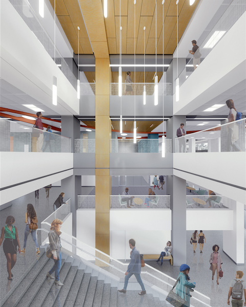 A rendering of the inside stairwell of the Academic Success Center.