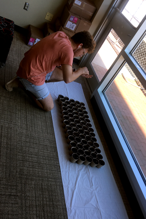 Jarred setting up Sowing Self Care plants.