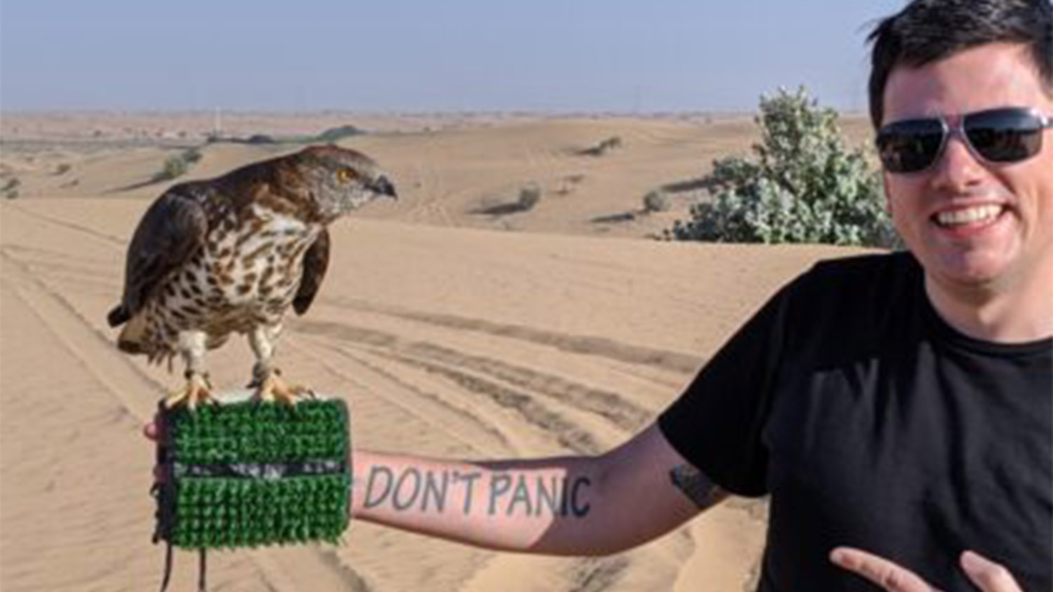 Chris Tomso in the desert outside of Dubai on a recent trip for Emirates Mars Mission