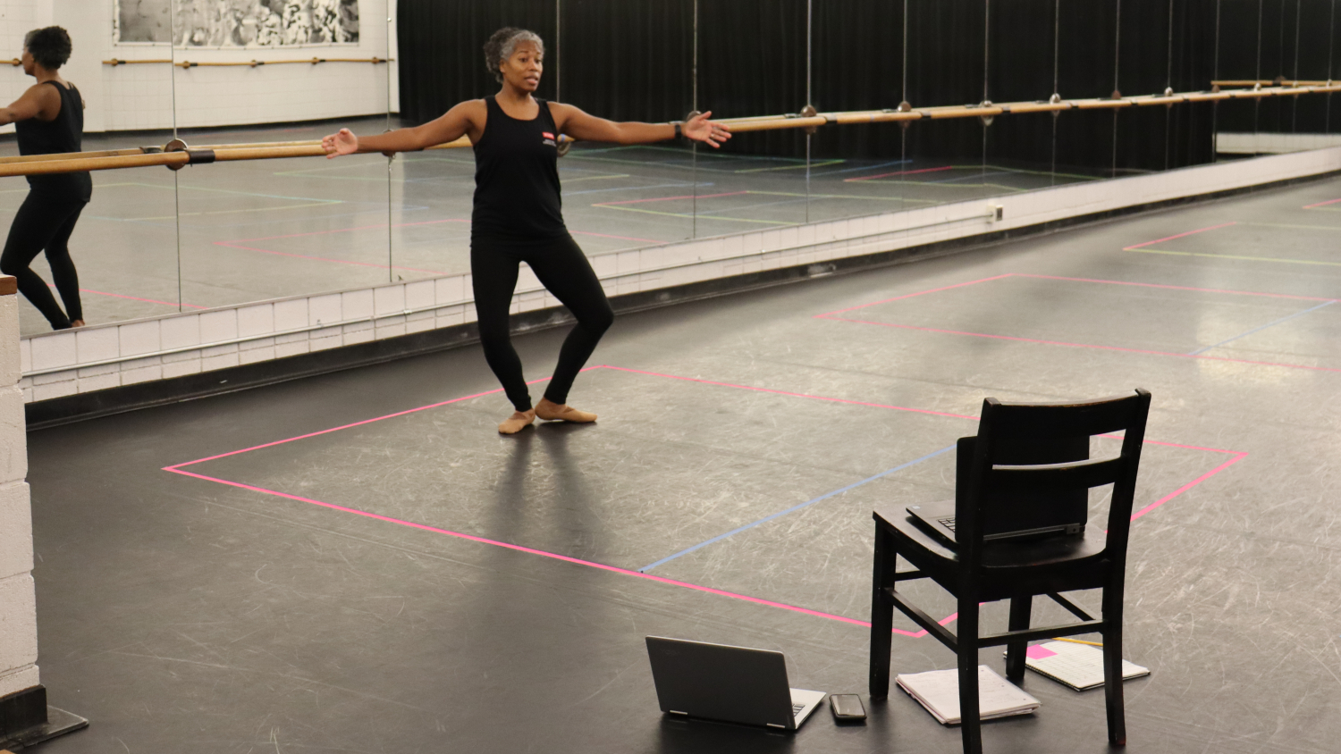 Assistant Teaching Professor Joan Nicholas-Walker teaches her HESD 264 Ballet I class remotely in Fall 2020.