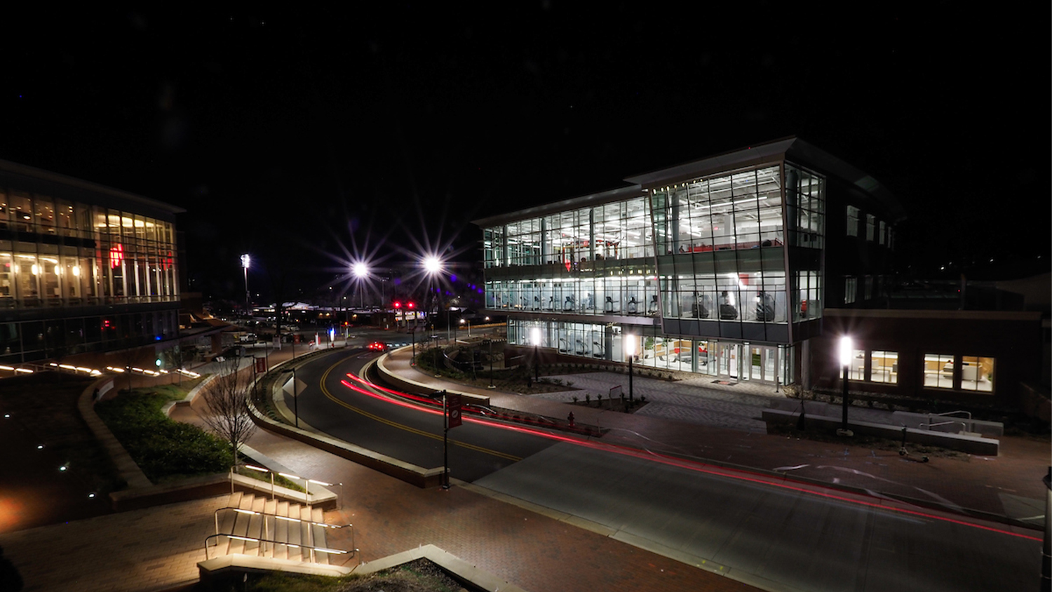 The new Wellness and Recreation Center at night