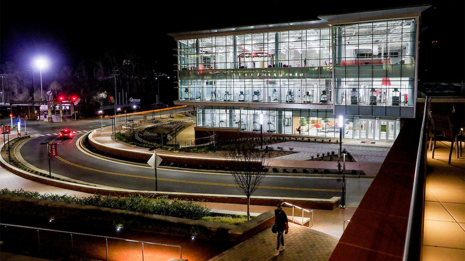 The Wellness and Recreation Center at night