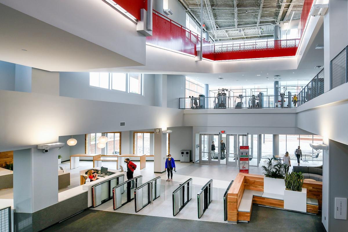 the main entrance of the Wellness and Recreation Center