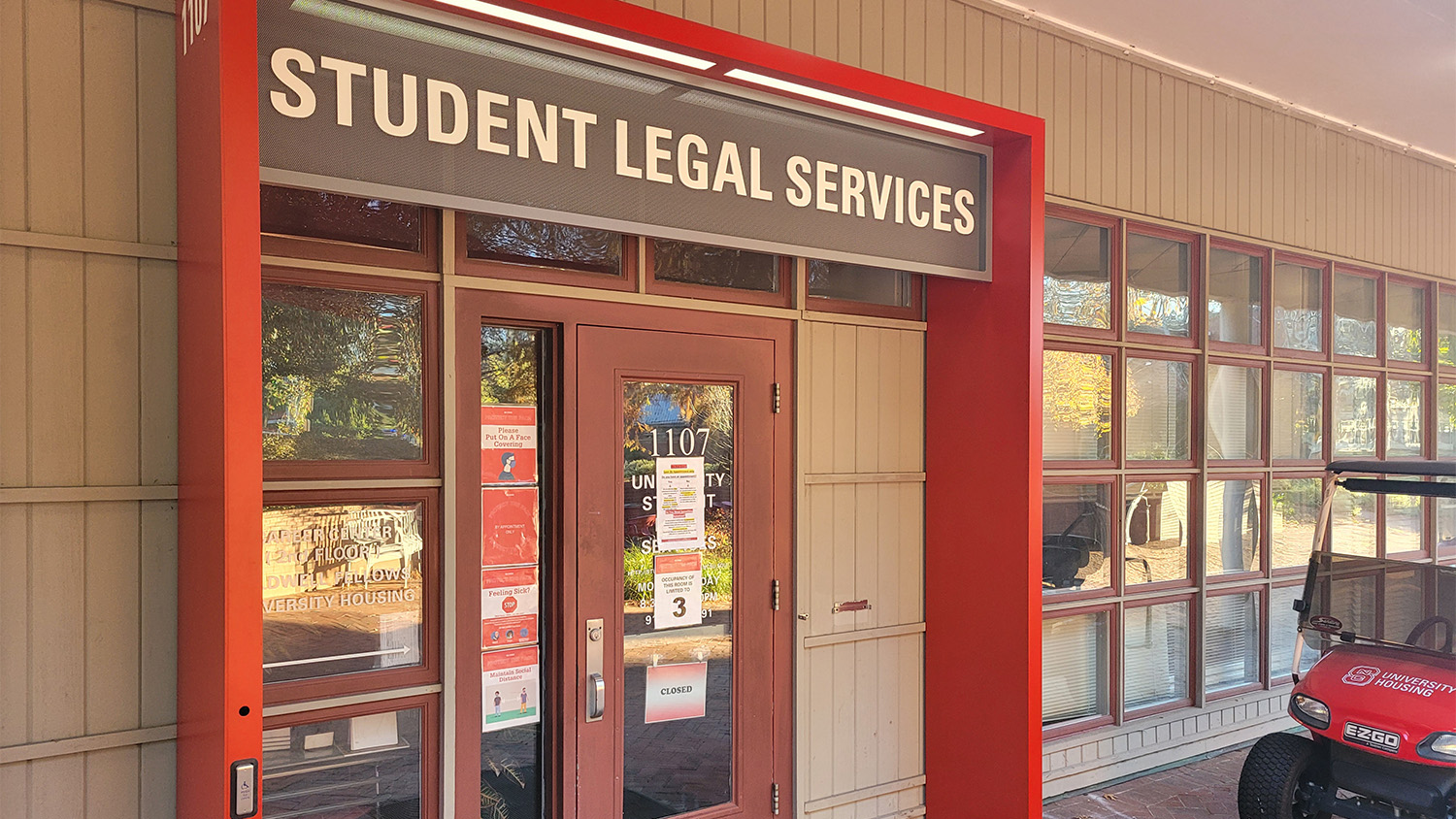Entrance to Student Legal Services office in Pullen Hall