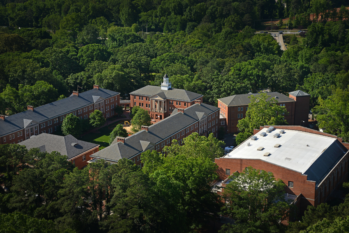 Aerial view of the quad, where the Honors Village is located