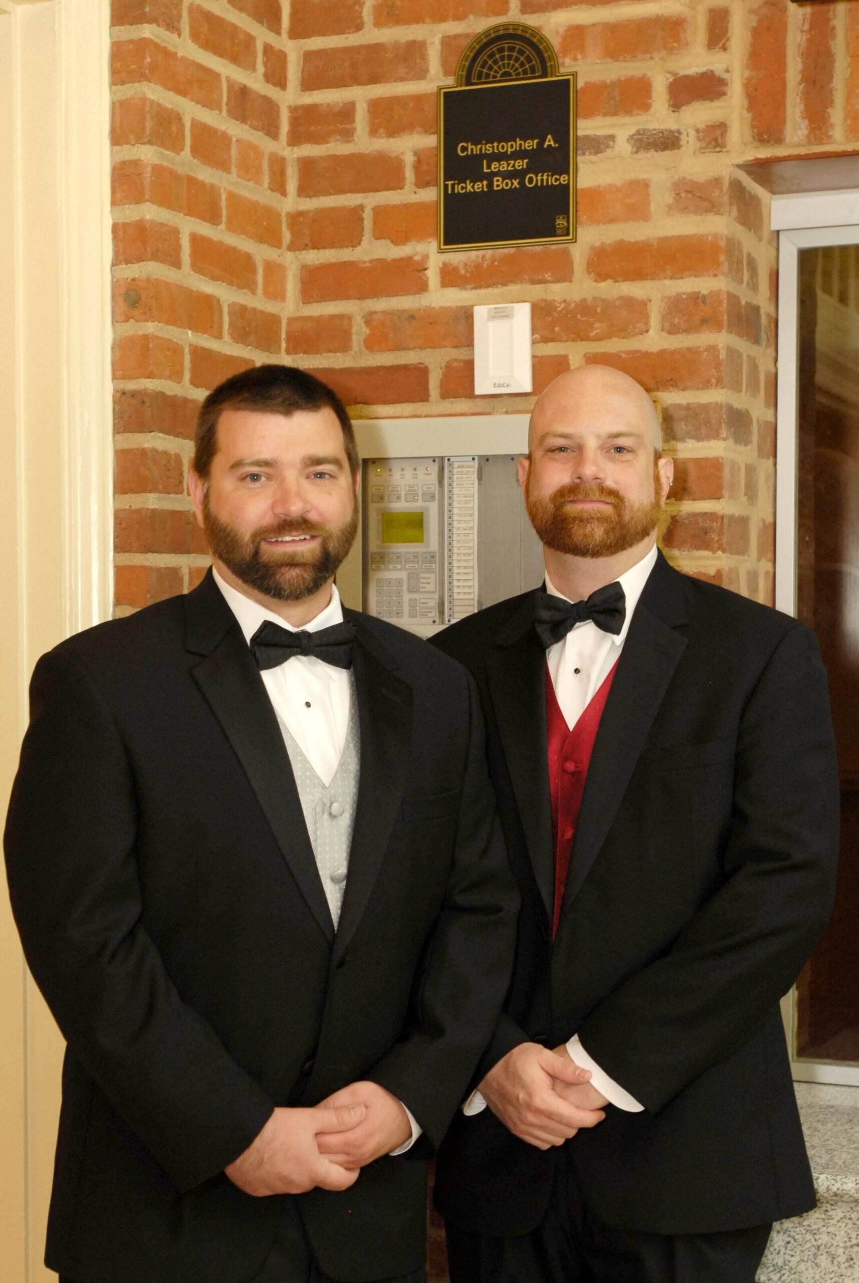 Ramsey and Leazer at the grand reopening gala for Thompson Hall in 2009, in front of the box office named after Leazer