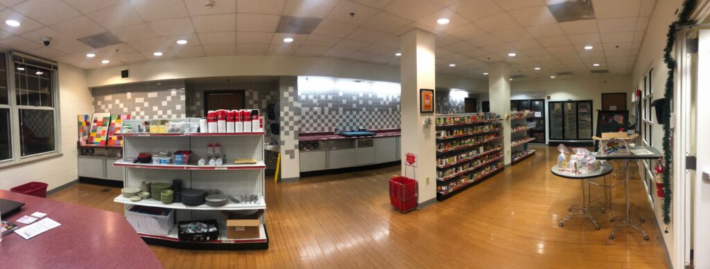 Panorama photo of Feed the Pack's space in Quad Commons