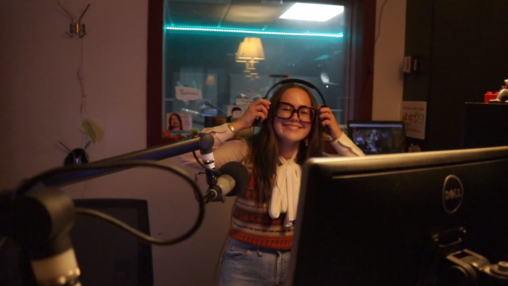 WKNC DJ Anna “Rosie” Rose, who graduated in summer 2022 with a degree in communication, earned second place in the best DJ personality category in College Media Association’s 2022 Film and Audio Festival. Photo by Elle Bonet, WKNC.­­­