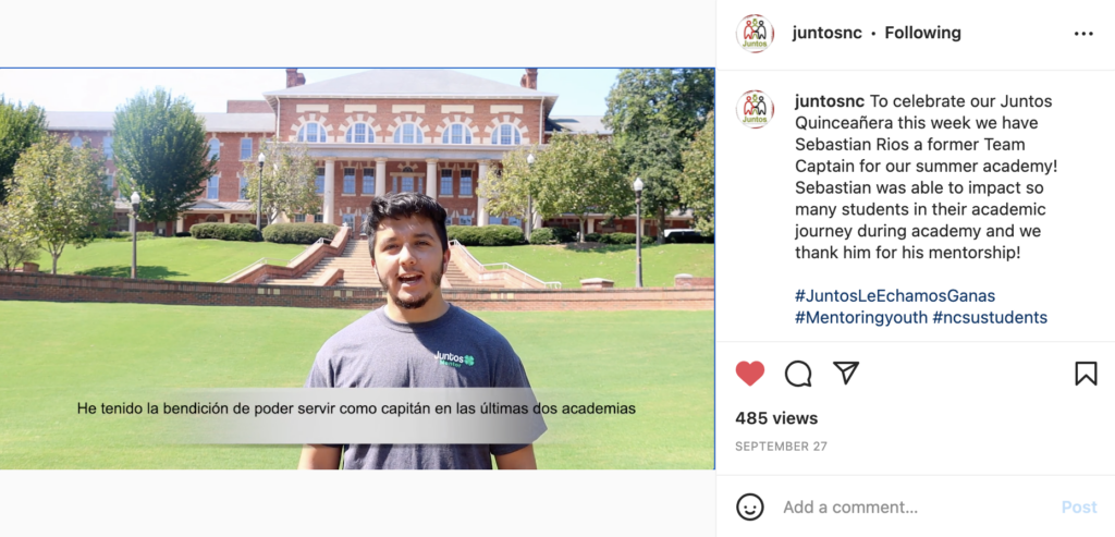 A screenshot photo of an Instagram post featuring Sebastian Rios on the Court of North Carolina