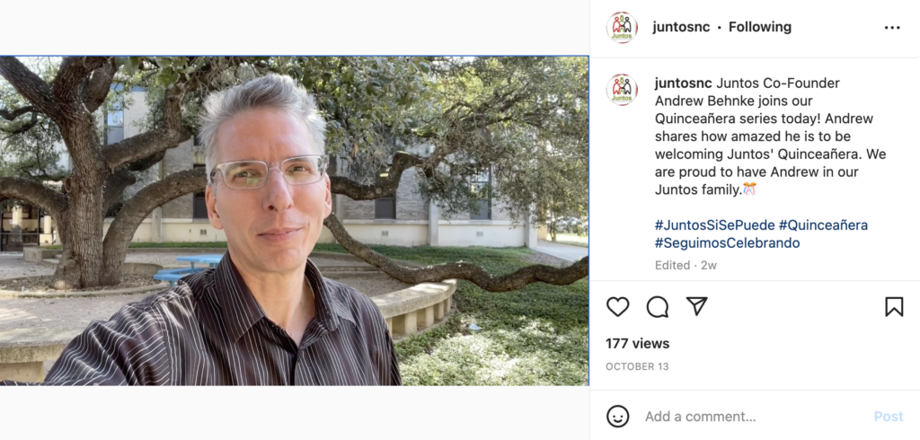 A screenshot of an Instagram post featuring a man sitting in a garden