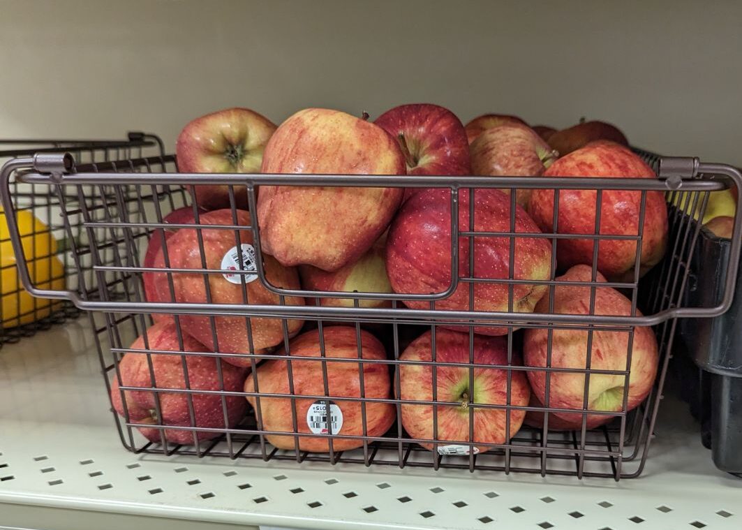 These apples and cucumbers are among the fresh produce items students can find in the Feed the Pack Food Pantry
