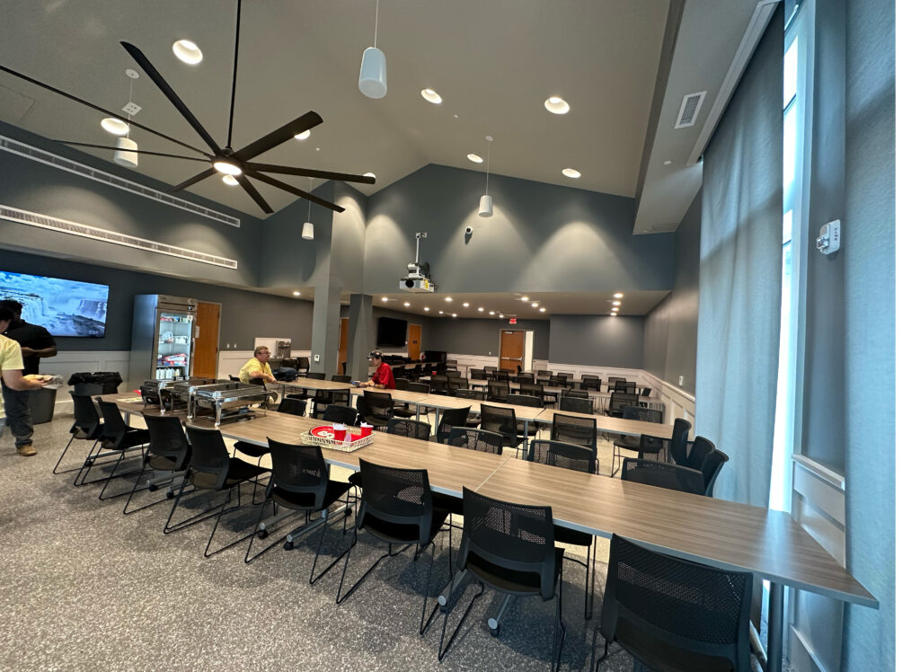 A large communal dining area in NC State's new Greek Village housing. 