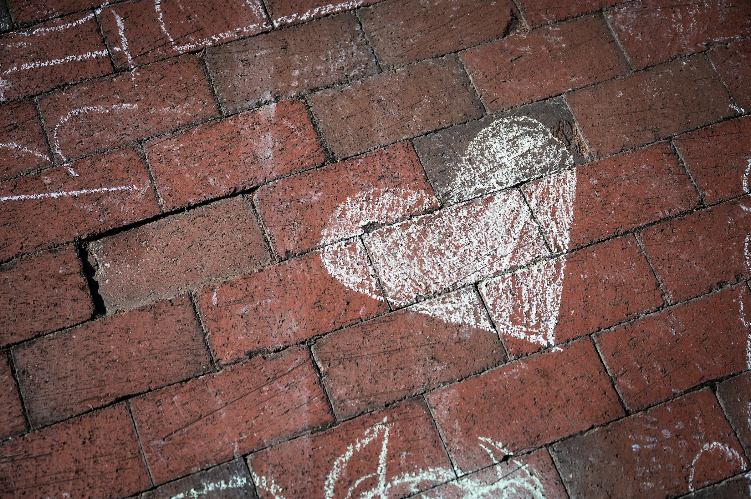 heart chalked into the brick