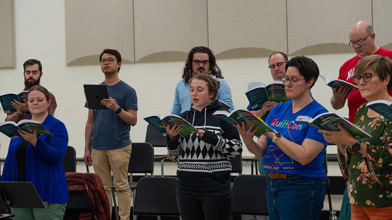 Members of the NC State Choral Artists rehearse for "Considering Matthew Shepard."