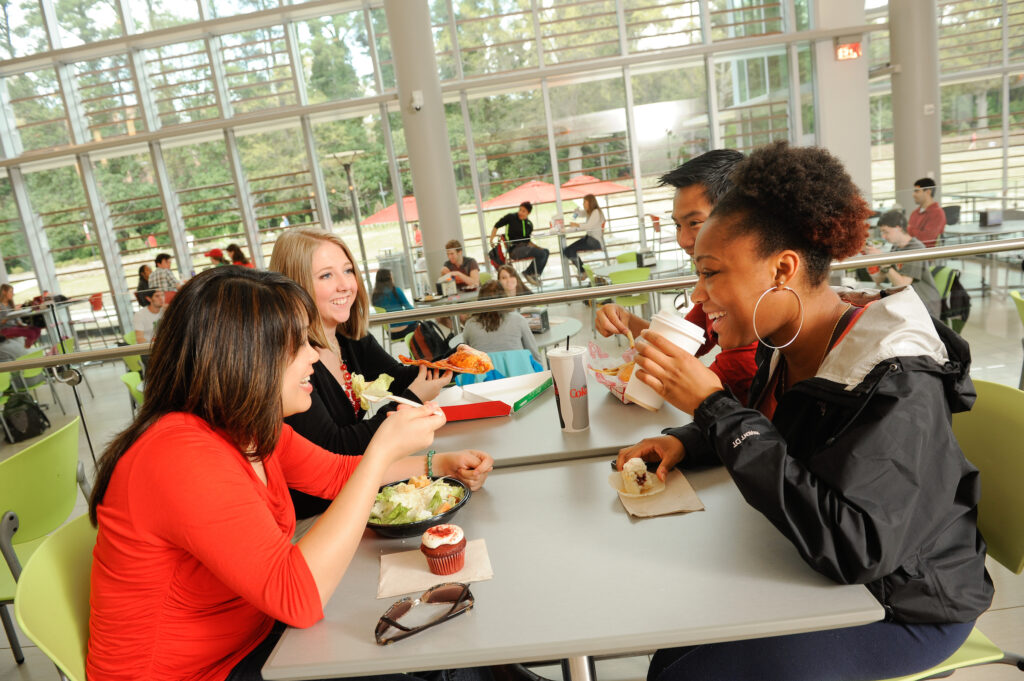 NC State students eat and enjoy Talley Student Union. 
