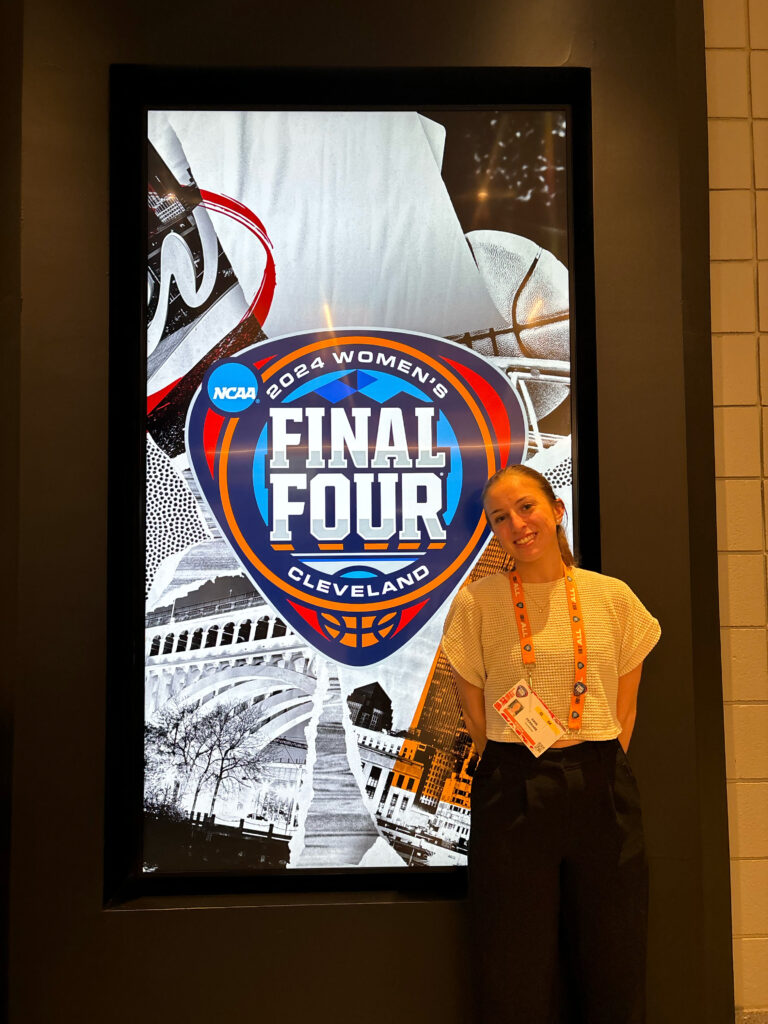 Technician Assistant Sports Editor Erin Ferrare at the NCAA Women's Final Four in Cleveland. 