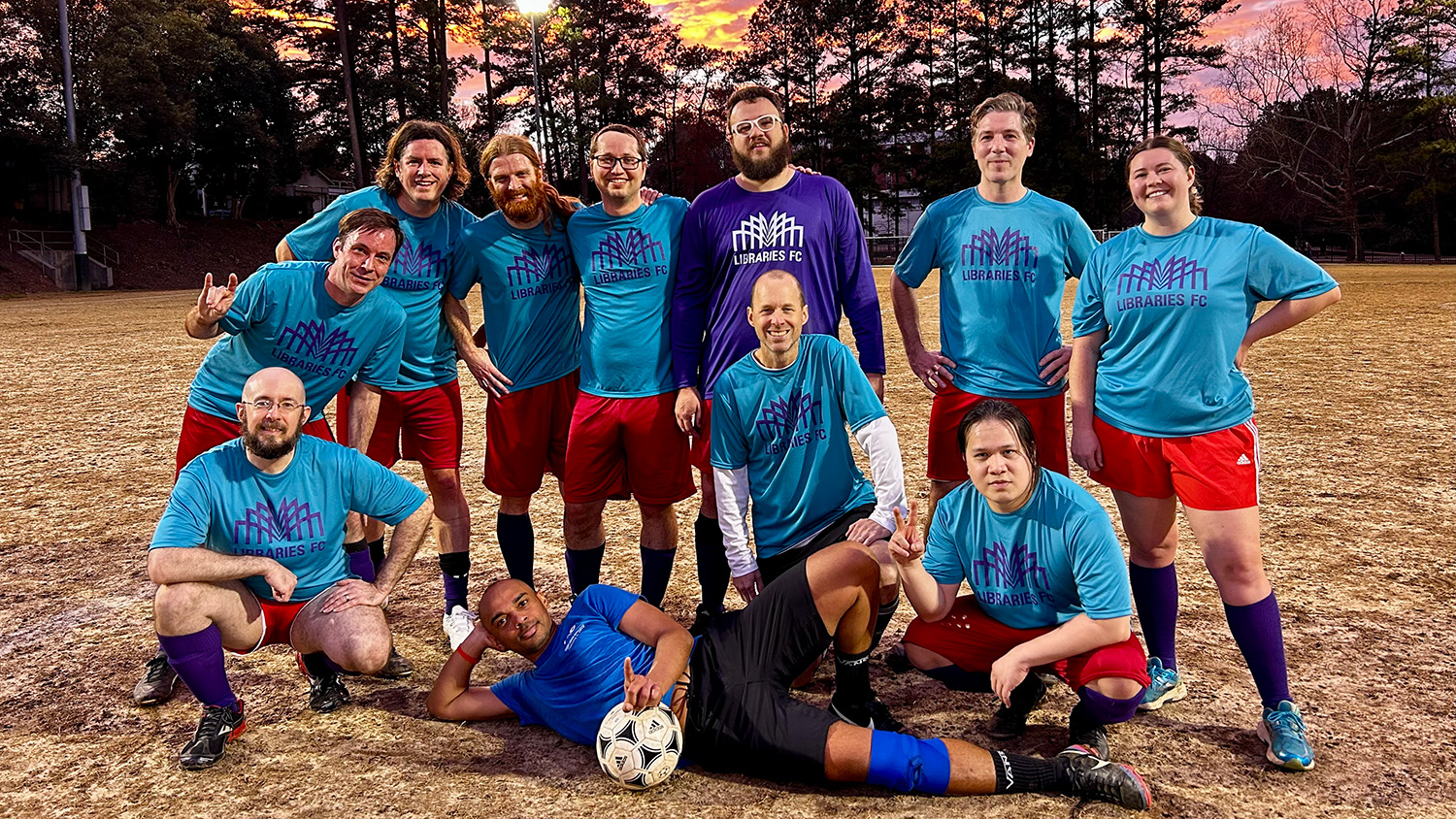 A soccer team made up of NC State staff members.