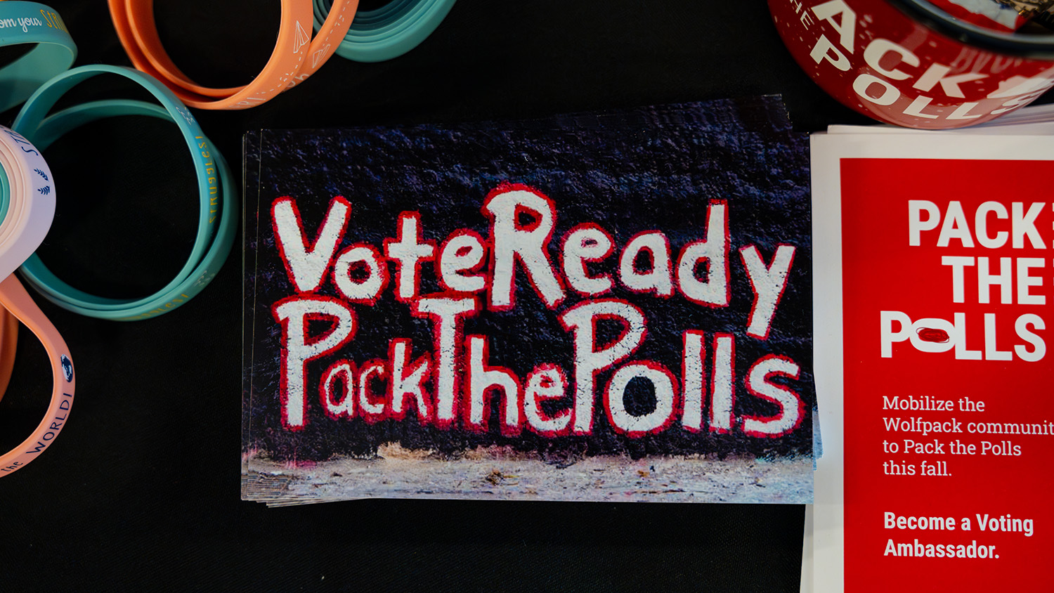 A Pack the Polls sign at the Electoral Wellness Fair in Talley Student Union.