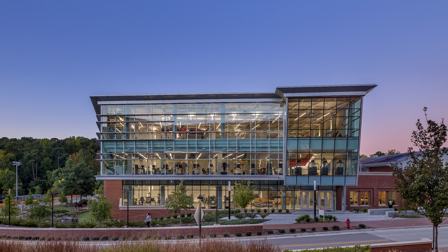 The Wellness and Recreation facility at night.