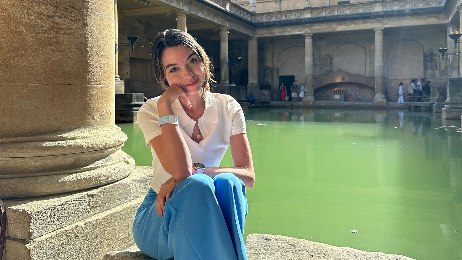Hoyos at the Roman Baths while on a weekend trip to Bath, Somerset, England during her Study Abroad program in Oxford, UK.