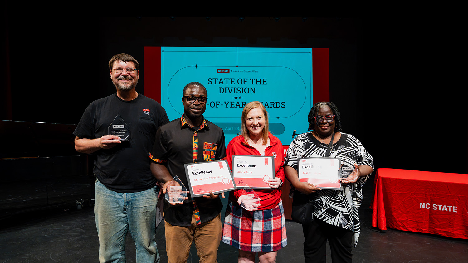 From left: DASA Awards for Excellence winners Jesse Proctor, Emmanuel Akogyeram, Jenna Jeslis and Leslie Cochran.